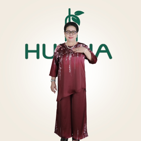 (Mẫu TK16) - Đồ trung niên nữ HUY HÀ, vải lụa tô châu, áo vạt xéo phom dài , quần ống rộng