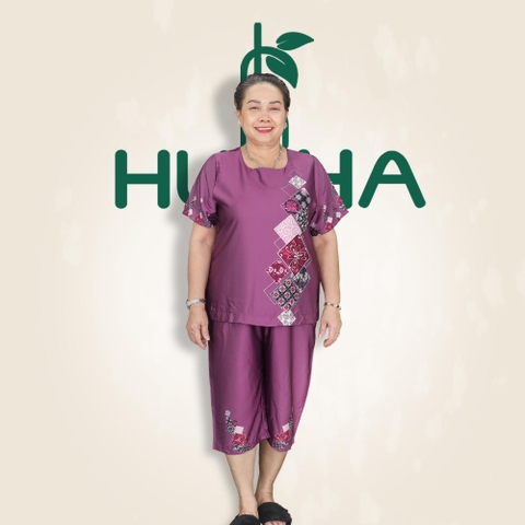 (Mẫu N12) đồ bộ trung niên nữ , quần lửng , chất vải lụa tơ tằm , áo cổ tròn