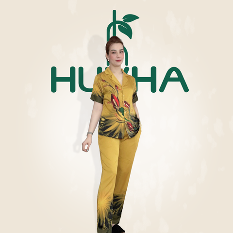 (Mã B26) Đồ bộ trung niên Huy Hà ,  đồ vải lụa latin , kiểu dáng bijama hoa văn hoa tulip