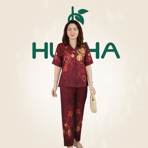 (Mã B21) Đồ bộ trung niên Huy Hà , đồ vải lụa latin , kiểu dáng bijama tay ngắn