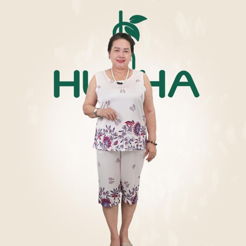 (Mẫu N30) - Đồ bộ Huy Hà ,chất vải lụa tơ tầm, quần lửng ,áo cổ tròn -SN