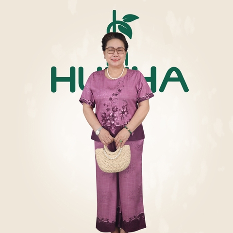 (Mã D15) Đồ bộ trung niên Huy Hà , bộ lụa chất vải lụa gấm , áo ngắn tay , cổ tròn ,quần ống rộng