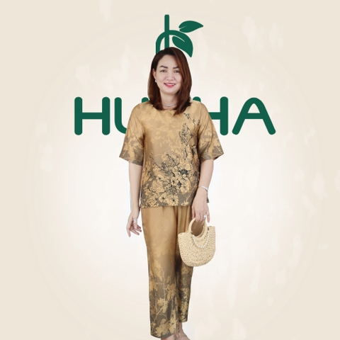 (Mã E126) Đồ bộ trung niên HUY HÀ , bộ lụa vải tơ tằm cao cấp mềm mại , kiểu dáng cổ tròn tay ngắn quần 9 tấc