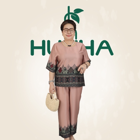 (Mã E200) Đồ bộ trung niên HUY HÀ , chất vải lụa tơ tằm , áo cổ tròn , quần 9 tấc