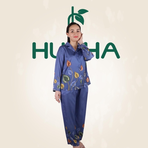 (Mẫu H18) Đồ bộ pizama , chất vải lụa tơ tăm , quần dài tay dài