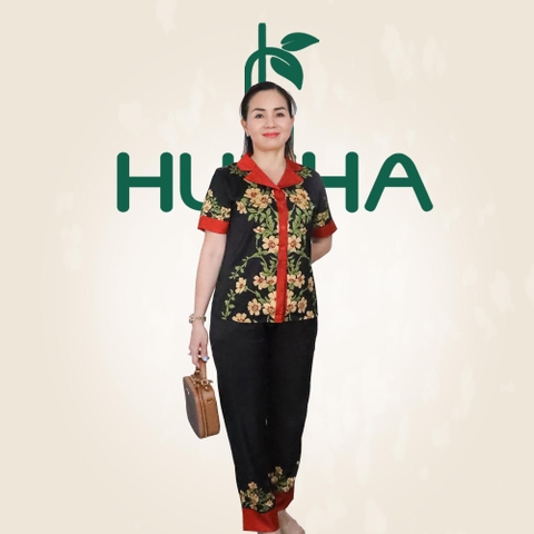 (Mẫu B58) Pijama nữ trung niên , thương hiệu HUY HÀ , chất vải lụa tơ tăm