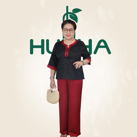 (Mã G01) -Đồ bộ trung niên Huy Hà : cổ trụ , tay lỡ , áo gấm-quần dài lụa
