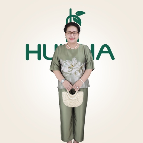 (Mẫu HA08) - Đồ bộ trung niên HUY HÀ - Lụa tơ tằm thiết kế