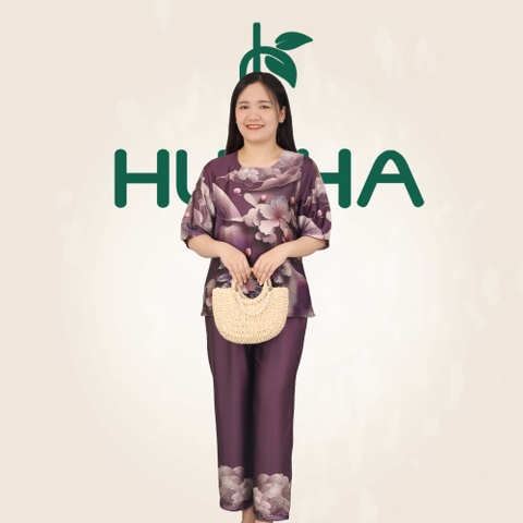 (Mẫu HA14) - Đồ bộ trung niên HUY HÀ - Lụa tơ tằm