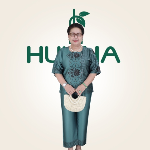 (Mẫu HA20) - Đồ trung niên nữ HUY HÀ, chất vải lụa tơ tằm, áo cổ tròn quần 9 tấc