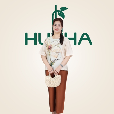 (Mẫu HA48) - Đồ trung niên nữ HUY HÀ, chất vải lụa tơ tằm, áo cổ tròn quần 9 tấc