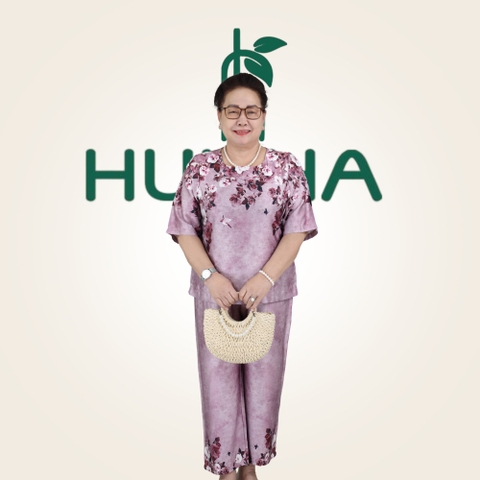 (Mẫu HA52) - Bộ lụa mặc nhà mềm mịn thoáng mát form rộng tay lỡ che bắp tay - Quà tặng mẹ | HUY HÀ