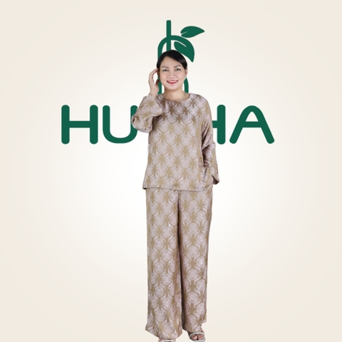 Đồ bộ lụa gấm trung niên tay dài (LT04) - Trang phục trung niên mặc nhà, đi chùa - Quà tặng mẹ ý nghĩa | HUY HÀ