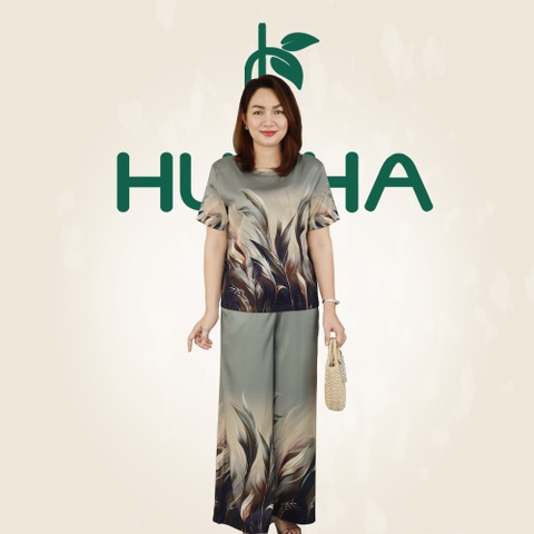 (Mẫu M17) - Đồ trung niên nữ HUY HÀ , lụa tơ tầm - quần dài ống rộng , tay ngắn