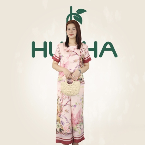 (Mẫu M18) - Đồ trung niên nữ HUY HÀ , lụa tơ tầm - quần dài ống rộng , tay ngắn