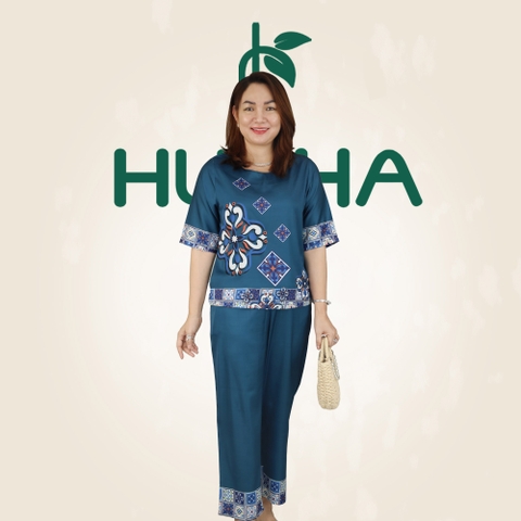 (Mã M2) Đồ bộ trung niên Huy Hà  ,   bộ lụa chất vải tơ tằm , kiểu dáng : cổ tròn , tay lỡ , quần 9 tất