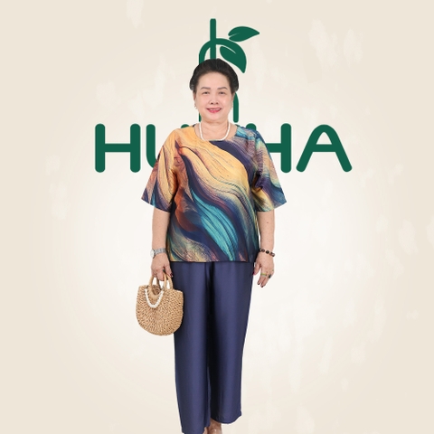 (Mã E152) Đồ bộ trung niên HUY HÀ  , bộ lụa vải tơ tằm cao cấp , áo cổ tròn tay ngắn , quần 9 tấc