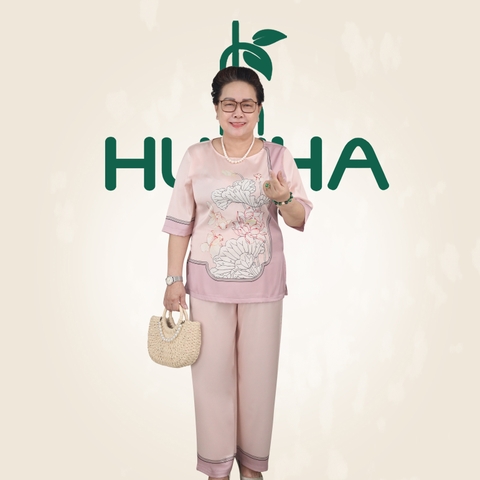 (Mẫu PP Lụa 01) - Đồ trung niên nữ HUY HÀ, Lụa tơ tầm , quần dài ống suông , tay lở