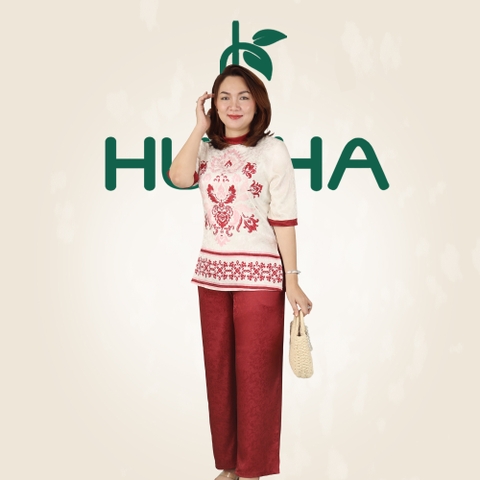 (Mẫu PP Gấm 02)- Đồ trung niên nữ HUY HÀ, chất vải gấm - quần dài ống suông, tay lở