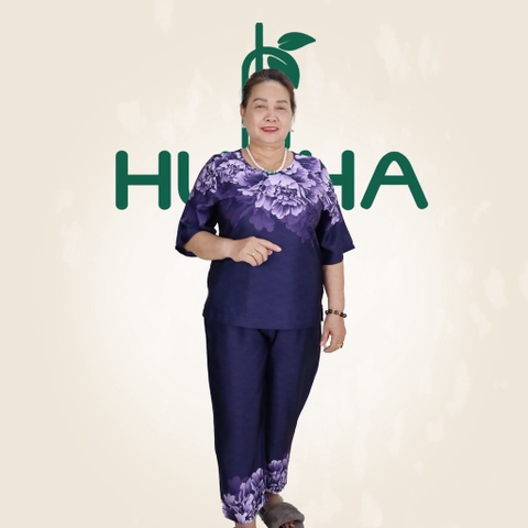 (Mã T40) Đồ bộ trung niên Huy Hà : cổ tròn , tay lỡ , quần 9 tất , chất vải tơ tăm