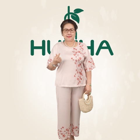 (Mã T10) Đồ bộ trung niên Huy Hà , bộ lụa chất vải tơ tằm , kiểu dáng : cổ tròn , tay lỡ