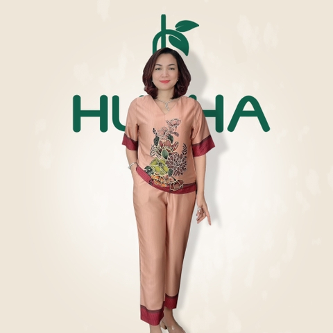 (Mã T11) Đồ bộ trung niên Huy Hà  , chất vải tơ tằm , kiểu dáng : cổ tim , tay lỡ