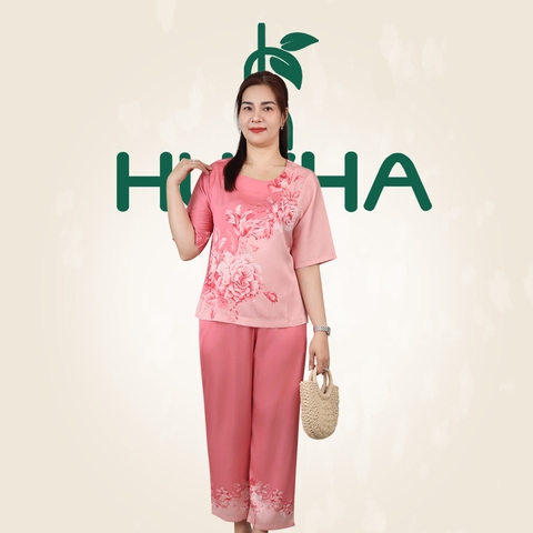 (Mã T12) Đồ bộ trung niên Huy Hà , bộ lụa chất vải tơ tằm, kiểu dáng cổ tròn áo tay lở quần 9 tất