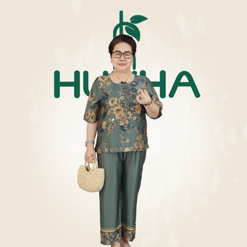 (Mã T17) Đồ bộ trung niên Huy Hà , kiểu dáng : cổ tròn , tay lỡ , bộ lụa chất vải tơ tằm