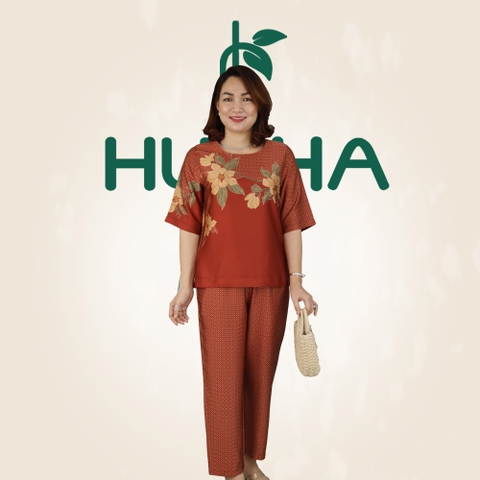 (Mã T18) Đồ bộ trung niên Huy Hà , bộ lụa chất vải tơ tằm, kiểu dáng cổ tròn áo tay lở quần 9 tất