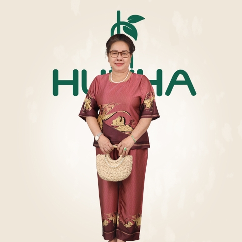 (Mã T6)  Đồ bộ trung niên Huy Hà  , kiểu dáng : cổ tròn , tay lỡ  ,  chất vải tơ tằm mặc mát mẻ và không nhăn