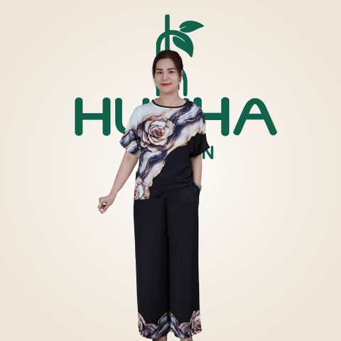 (Mẫu TC50 ) - Đồ bộ trung niên Huy Hà : cổ tròn , tay liền , quần dài , vải tô châu