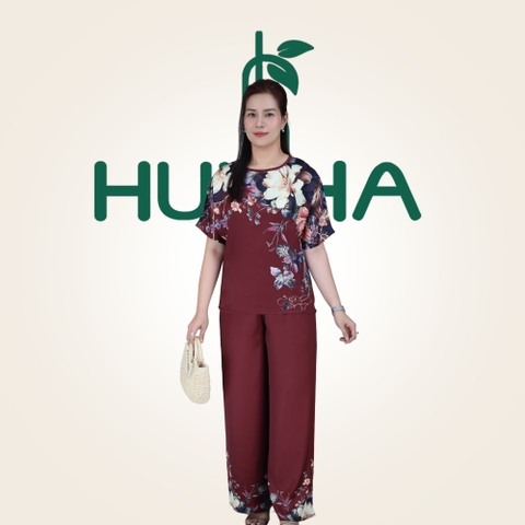 (Mẫu TC56 ) Bộ lụa thiết kế trung niên phối hoa – Form áo cánh dơi thoải mái – Dạo phố họp mặt bạn bè | HUY HÀ