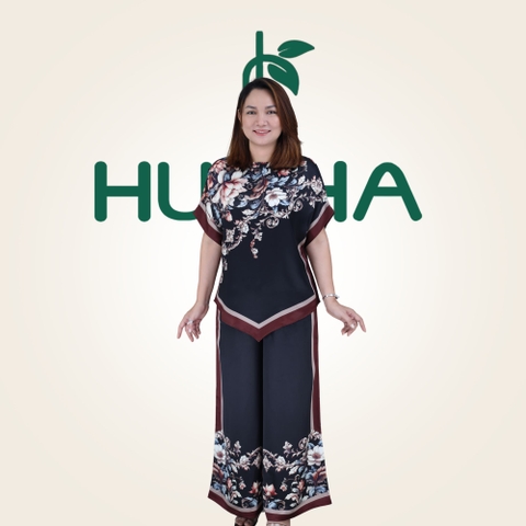 (Mẫu TK19) Đồ bộ lụa trung niên in hoa bản lớn - Dáng suông ống rộng - Tặng mẹ mặc nhà, dạo phố | HUY HÀ