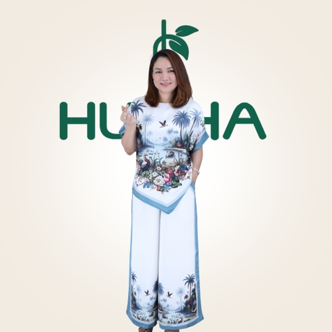 (Mẫu TK21) Đồ bộ lụa trung niên form suông ống rộng - Họa tiết thiên nhiên sang trọng - Mặc nhà, dạo phố | HUY HÀ