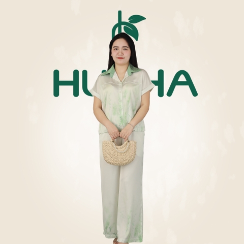 (Mẫu V20)  - Đồ thiết kế trung niên HUY HÀ , Lụa TT Áo somi - Quần ống rộng