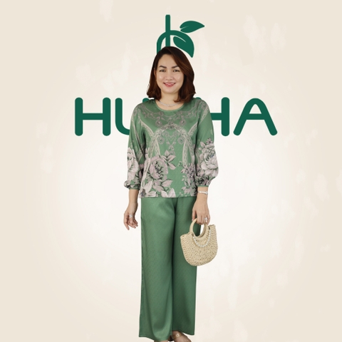 (Mẫu V22) - Đồ thiết kế trung niên HUY HÀ - Gấm, quần dài ống suông, tay dài viền