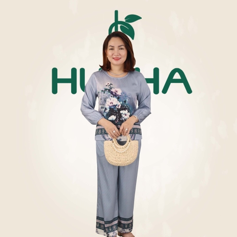 (Mẫu V26) - Đồ thiết kế trung niên HUY HÀ - Gấm , quần dài , tay dài viền