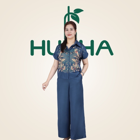 (Mẫu V32 ) - Đồ bộ trung niên Huy Hà : cổ somi , tay liền , quần dài ống rộng