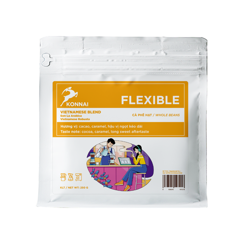 FLEXIBLE - Cà phê rang xay Arabica Sơn La  Robusta Tây Nguyê nguyên chất đậm đà hậu vị ngọt pha phin pha máy FLEXIBLE Konnai Coffee