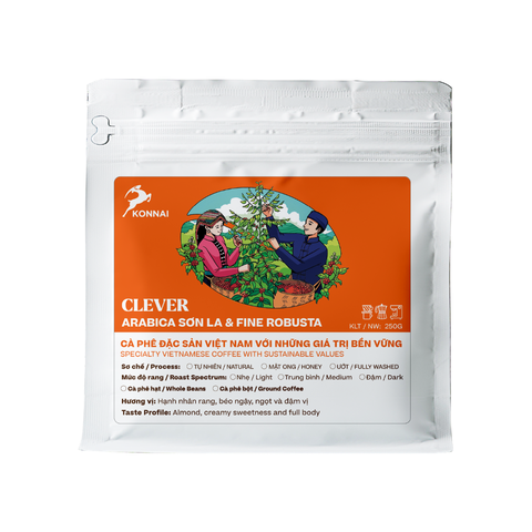 CLEVER - Cà phê đặc sản Arabica Sơn La Robusta Tây Nguyên nguyên chất đậm đà hậu vị ngọt pha phin pha máy CLEVER Konnai Coffee