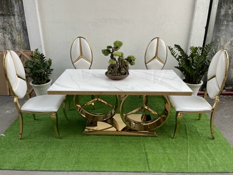 BÀN ĂN MECERDES MẶT ĐÁ CHÂN INOX MẠ VÀNG - BC03