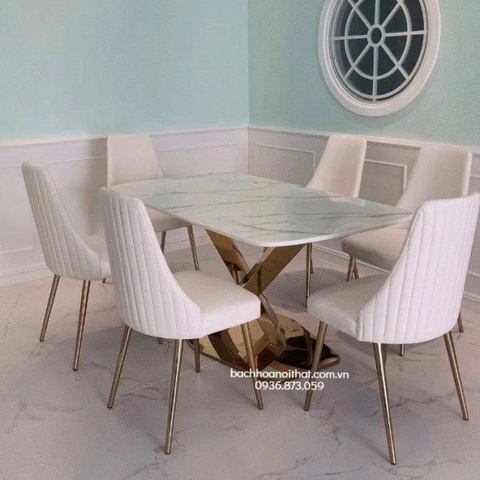 BÀN ĂN MẶT ĐÁ CHÂN INOX MẠ VÀNG - BAMD51