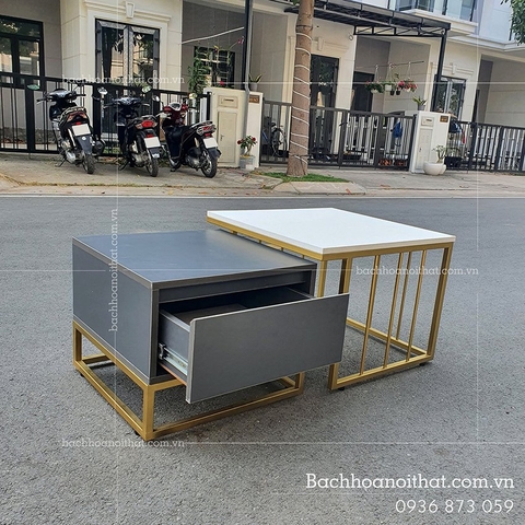 BÀN TRÀ ĐÔI GỖ MDF CHÂN SẮT - BTG19