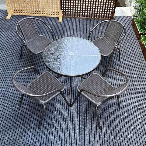 Bàn Tròn Sân Vườn Mặt Kính Chân Sắt - BV26