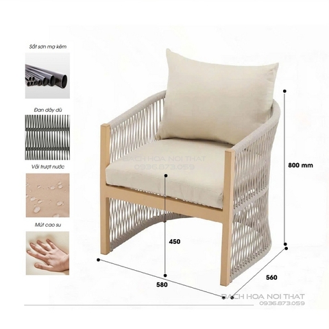 Ghế Ngoài Trời Thư Giãn Khung Sắt GD18