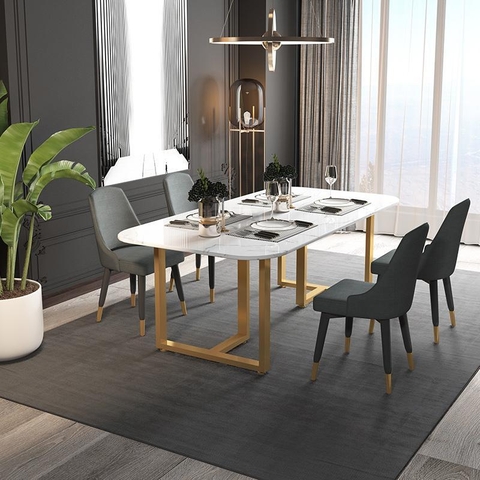 BÀN ĂN MẶT ĐÁ CHÂN SẮT HỘP - BAMD15