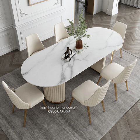 BÀN ĂN MẶT ĐÁ CERAMIC CHÂN GỖ MDF - BAMD156