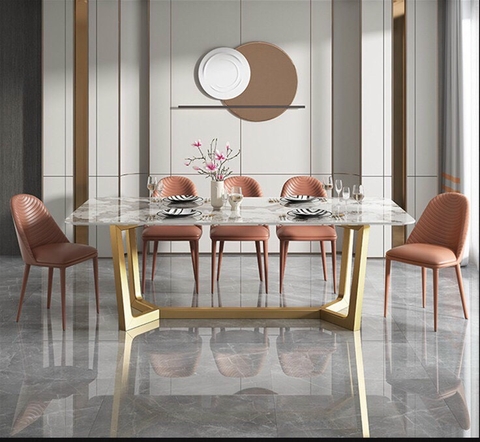 BÀN ĂN MẶT ĐÁ CERAMIC CHÂN INOX M - BAMD01