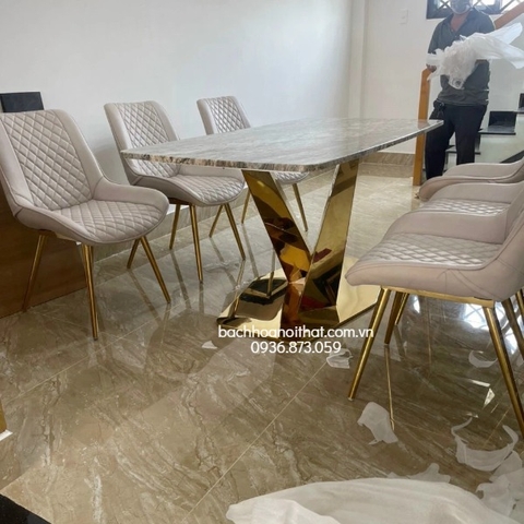 BÀN ĂN MẶT ĐÁ CHÂN INOX MẠ VÀNG - BAMD51