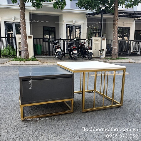 BÀN TRÀ ĐÔI GỖ MDF CHÂN SẮT - BTG19